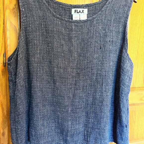 FLAX 100% Linen Blue & White Ladies Sleeveless Tank Top - Size L/Large - EUC - Picture 5 of 12